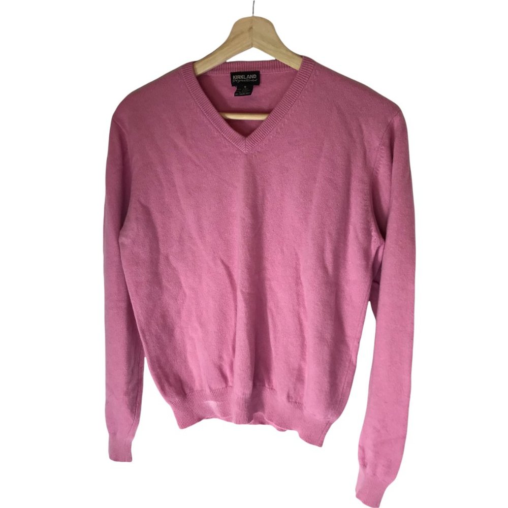 2-Ply 100% Cashmere Sweater Pink Size Women's Small, V-Neck